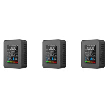 3X 5 in 1 Luchtkwaliteit Monitor TVOC HCHO Temperatuur Vochtigheid CO2 Meter, USB Oplaadbare CO2 Detector Zwart