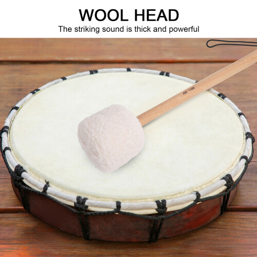 Wool Fleece Drum Mallet with Beech Wood Handle, White, Large 2