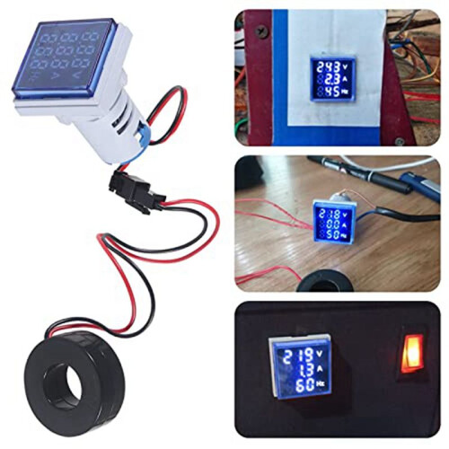 2PCS Current Voltage Hertz Meters, Digital 3In1 22mm Voltmeter Ammeter Hz Meter AC 60-500V Current Frequency Indicator 2
