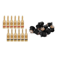 10 Pcs Panel Mount 17.9x13.8mm Power Jack Socket & 12 Pcs Gold-Plated Banana Plug or Connector (Open Screw Type)