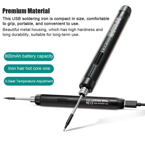 USB Rechargeable Soldering Iron Kit with 3 Tips, 450C, 800mAh 1