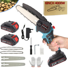 2 Batteries 4000W Mini Chainsaw Cordless 6" Electric One-Hand Saw Wood Cutter