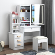 Dressing Table Set w/LED Mirror Drawers Shelves Stool Vanity Make up Desk