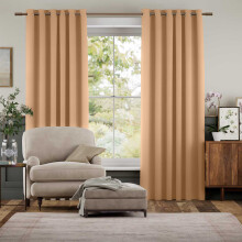 (Beige, 66" x 72") Blackout Eyelet Curtains Pair Luxury Insulated Heavy Thermal Ring Top Ready Made Window Curtain Panel Free Tieback