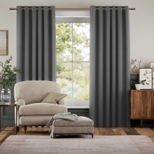 (Dark Grey, 66" x 72") Blackout Eyelet Curtains Pair Luxury Insulated Heavy Thermal Ring Top Ready Made Window Curtain Panel Free Tieback