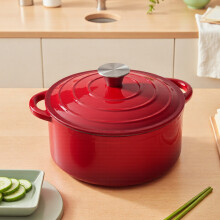 (Red, 6L) Enameled Cast Iron Dutch Oven Pot with Lid