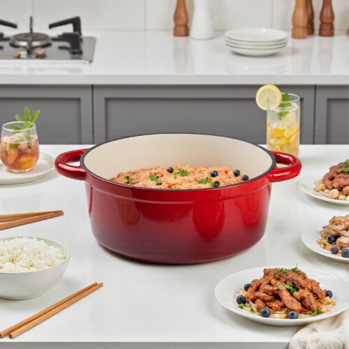 Living And Home (Red, 6L) Enameled Cast Iron Dutch Oven Pot with Lid 1