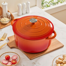 (Orange, 6L) Enameled Cast Iron Dutch Oven Pot with Lid