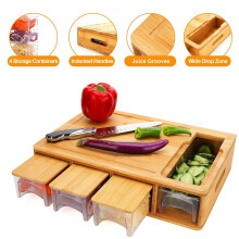 Chopping Board w/ Containers Large Bamboo Cutting Board w/ anti slip pads