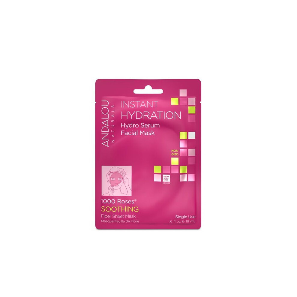 Andalou Instant Hydration Hydro Serum Facial Mask  6 Pieces | Deep Hydrating & Revitalizing Sheet Mask for Dry, Dull Skin