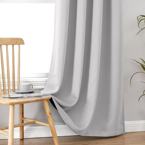 (Light Grey, 66" x 84" (Single Panel)) Insulated Blackout Curtain Pair Eyelet Ring Top Drape 2