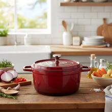 Enameled Cast Aluminium Dutch Oven Pot with Lid, Red