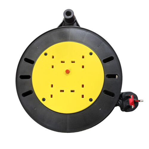 4 Socket Cable Reel 10M Retractable Power Cord Reel with Thermal Cut-Out, 4 x 13-Amp Sockets for Garden, Workshop & Home Use
