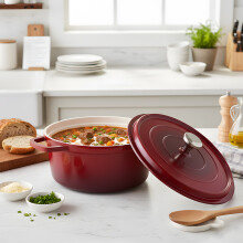 Enameled Cast Aluminium Dutch Oven Pot with Lid, Red