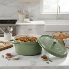 Enameled Cast Aluminium Dutch Oven Pot with Lid, Green