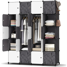 Portable Wardrobe for Bedroom Foldable Wardrobe With Clothes Hanging Rails, Plastic Combination Armoire Modular 20-Cube Cabinet for Clothes Shoes Toys