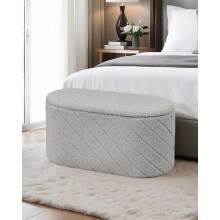 Bonlife Oval Ottoman with Storage Bench, Folding Foot Rest with Lid, Boucle End