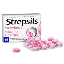 Strepsils Strawberry Sugar Free Lozenges 16s | Helps fight bacteria causing throat infections