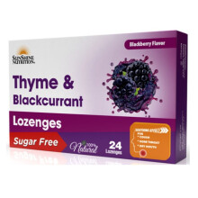 Sunshine Nutrition Thyme & Blackcurrant Sugar Free Lozenges 24s |Soothes sore throat pain and irritation