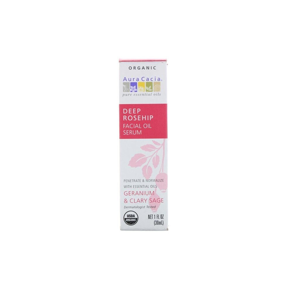 Aura Cacia Deep Rosehip Facial Oil Serum Organic 30ml  Nourishing & Brightening Rosehip Oil for Hydrated, Radiant Skin