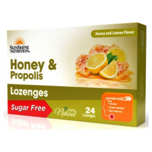 Sunshine Nutrition Honey & Propolis Sugar Free Lozenges Honey Lemon 24s | Provides soothing relief for sore throat pain and irritation