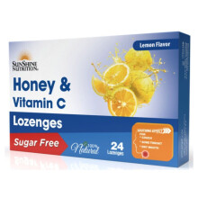 Sunshine Nutrition Honey & Vitamin C Sugar Free Lozenges Lemon 24s| Sore Throat Relief & Immune Support