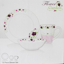 Flower Garden 12 Piece Dinner Set White Ceramic