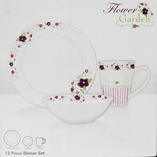 Flower Garden 12 Piece Dinner Set White Ceramic