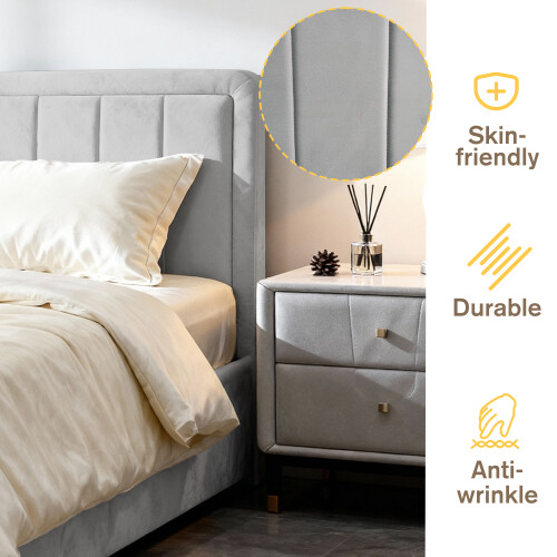 Comfy Living (4ft6 Double, With Tanya Mattress) Light Grey Brushed Velvet Ottoman Bedframe in 3ft, 4ft6 or 5ft 2