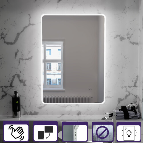 NES Home Motion Sensor Bathroom LED Mirror Shaver Socket Demister 500 x 700mm