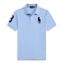 (Light blue, XL) Men's Custom Fit Polo Shirt Cotton Short Sleeve Large Pony Polo Top