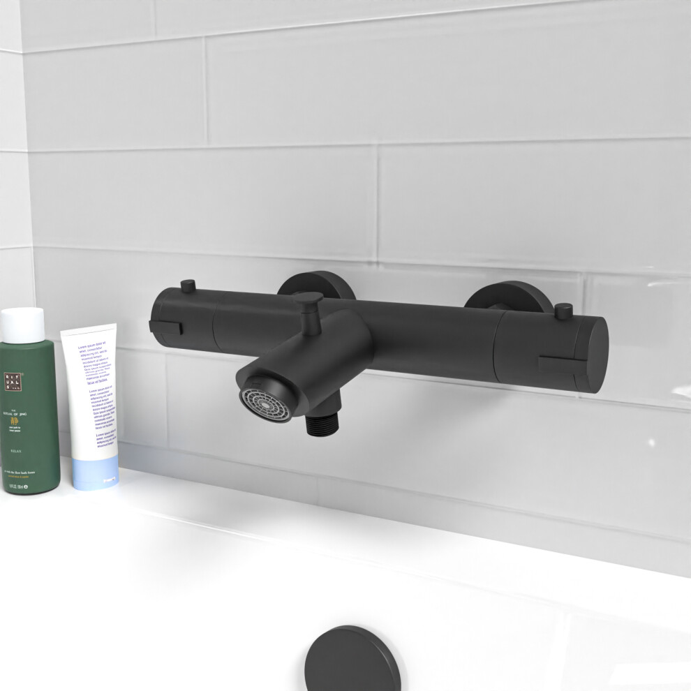 Nes Home Wall Mounted Thermostatic Bath Filler Shower Mixer Tap Black