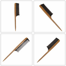 Hair Combs - Peigne À Queue En Bois À Fine Denture Naturelle - Pas De Peigne En Bois À Coeur Violet Statique avec Des Dents En Corne Noire