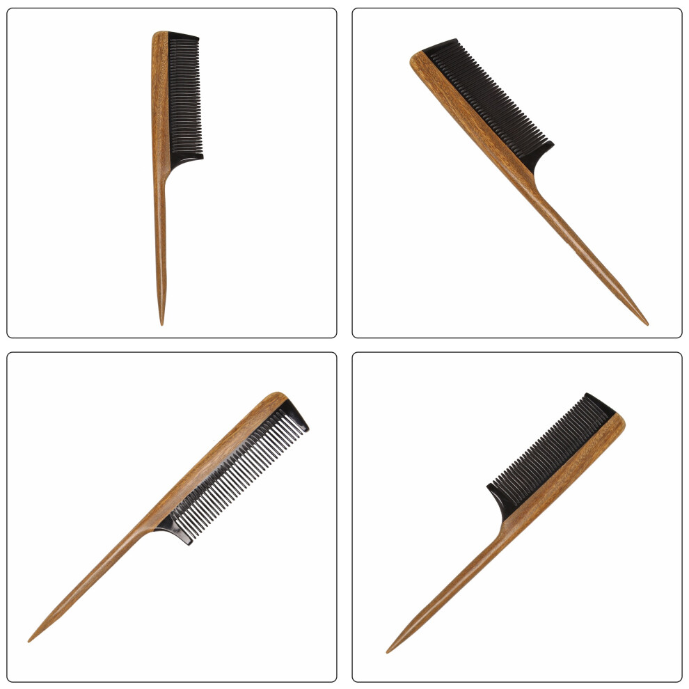 Black Hair Combs -Natural Fine Tooth Wooden Tail Comb - No Static Heart Wood Comb With Horn Teeth