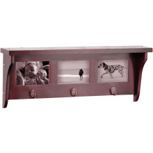 Mahogany Wall Shelf with 3 Picture Frames 3 Hooks