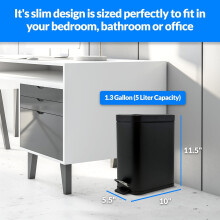 1.3Gal/5L Matte Black Stainless Steel Step Pedal Trash Can Removable Bucket for Bathroom Kitchen