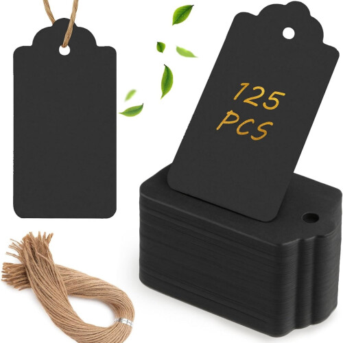 Black Gift Tags with String 1.5 x 2.8 inch 125 pcs