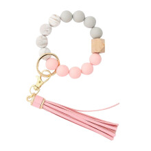 Xoxingysm Hangs Silicone Key Ring Bracelet, Women Beaded Bangle Keychain Wristlet Leather Tassel, 1Pc Wristband Keychain