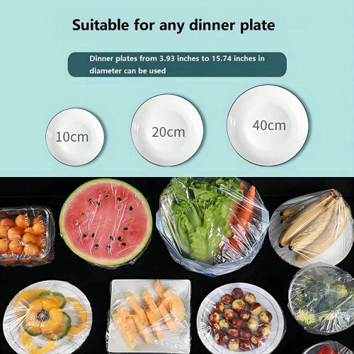 200 Stuks Plastic Wikkelkomdeksels, met Elastische, Plastic Rekbare Voedseldeksels 2