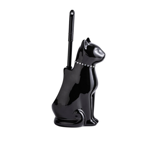 Scopa per WC e supporto con base in ceramica a forma di gatto (1 set)