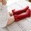 Knee High Socks with Bow and Fishnet Design Red L 3