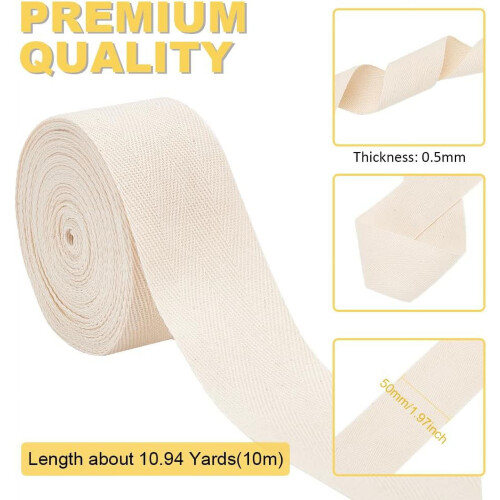 Μπεζ ταινία ψαροκόκαλου από βαμβάκι Twill 10,94 γιάρδες, πλάτος 2", μαλακό φυσικό ρολό 1