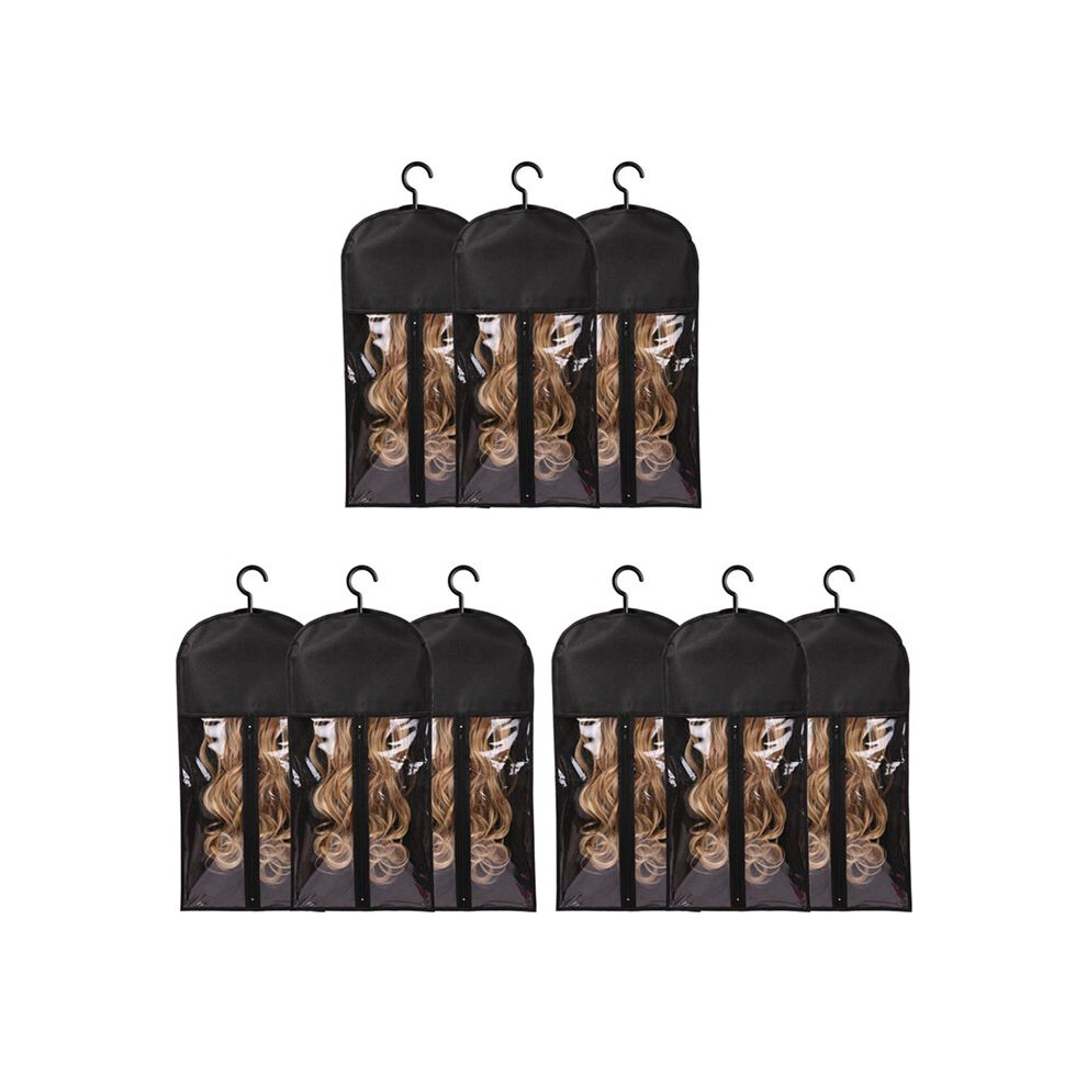 Brecantia 9Pcs Hair Extension Holder Wig Storage For Multiple Wigs Holder Wig Bags With Hanger Hair Extension Storage Black