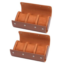 2X 1-Slot Watch Roll Travel Case Portable Vintage Leather Watch Display Case Watch Storage Box Watch Organizers Brown L
