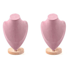 2X Organizador de Joias Expositor Pingente Brincos Colar Manequim para Loja Vitrine Decoração Base de Madeira Suporte de Corrente C
