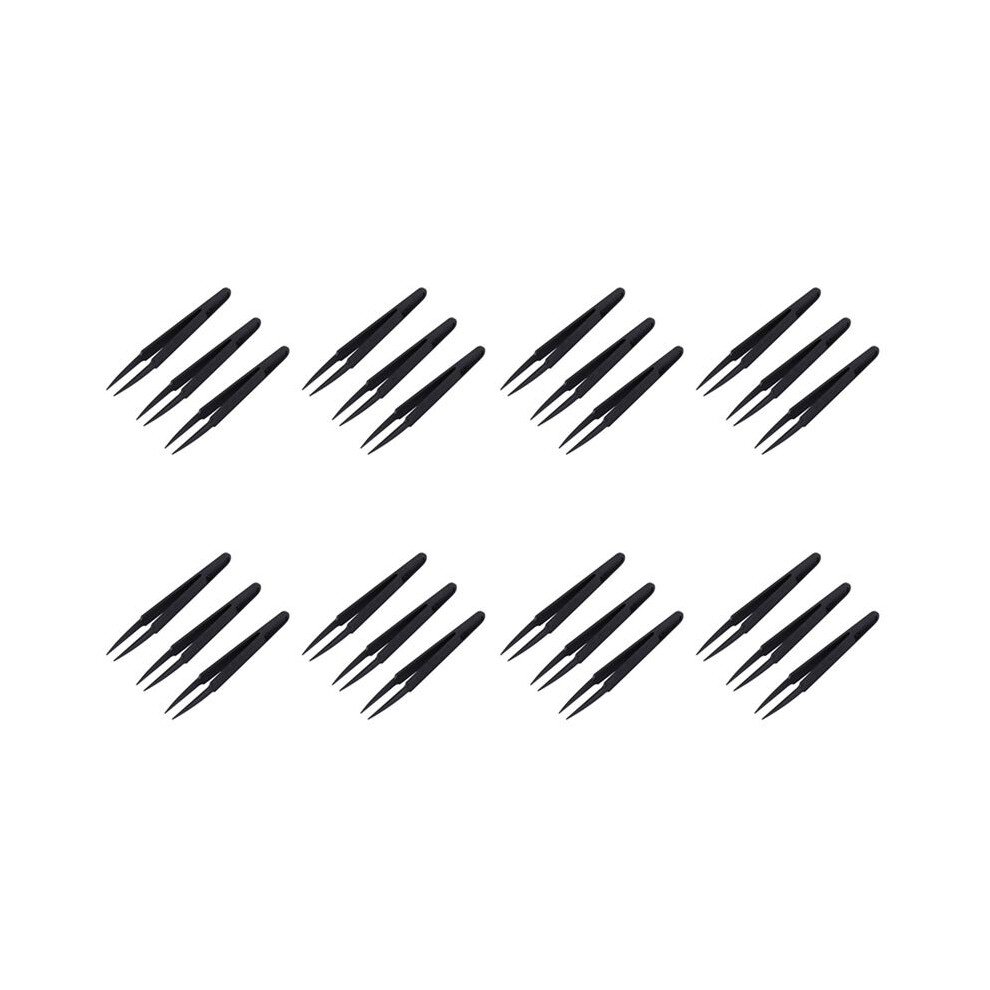 Black 24 Pcs Plastic Electronic Pointy Tip Anti-Static Tweezers