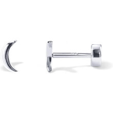 (White Gold, Moon) Classic Elegant 14K Gold Plated 925 Sterling Silver Posts Pair of Flat Back Stud Earrings for Women | Cartilage Helix Piercing