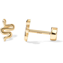 (Yellow Gold, Snake) Classic Elegant 14K Gold Plated 925 Sterling Silver Posts Pair of Flat Back Stud Earrings for Women | Cartilage Helix Piercing