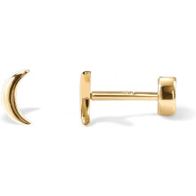 (Yellow Gold, Moon) Classic Elegant 14K Gold Plated 925 Sterling Silver Posts Pair of Flat Back Stud Earrings for Women | Cartilage Helix Piercing