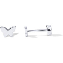 (White Gold, Butterfly) Classic Elegant 14K Gold Plated 925 Sterling Silver Posts Pair of Flat Back Stud Earrings for Women | Cartilage Helix Piercing
